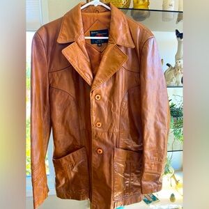 Men’s Vintage Leather Coat Fantastic International Fashion M 80s Swag Hood Cond